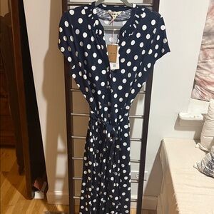Boden Navy and White Polka Dot Maxi Dress